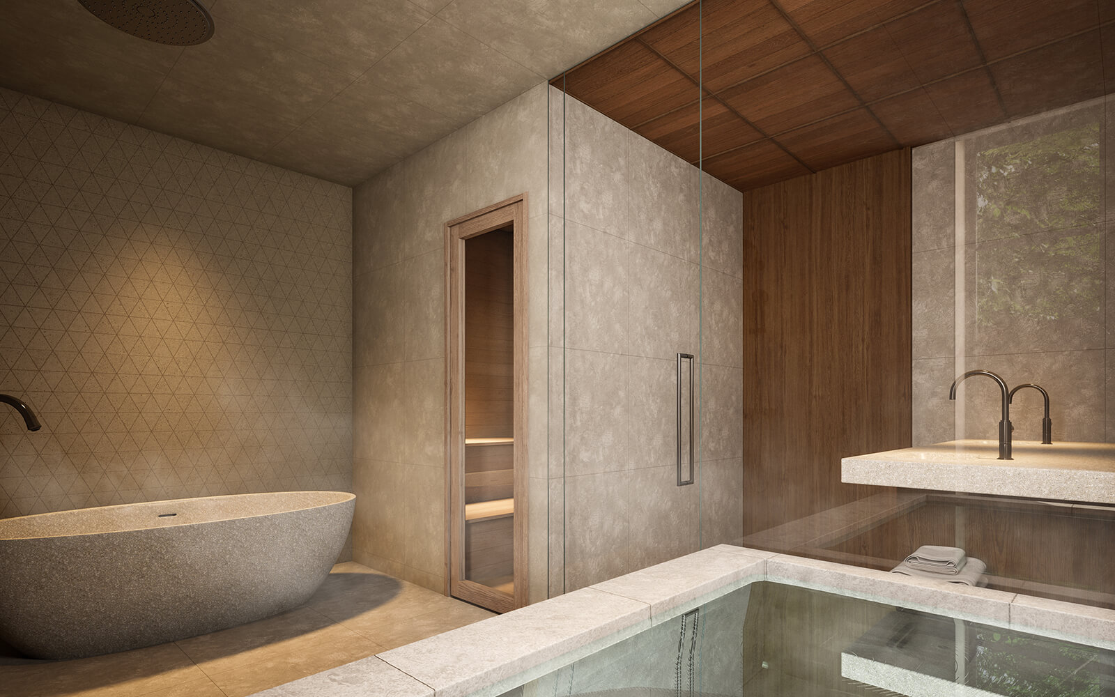 Luxurious bathroom with private sauna